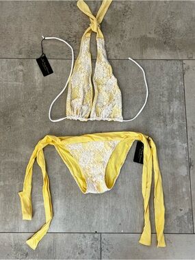 Yellow Lace Tie-Back Bikini Set